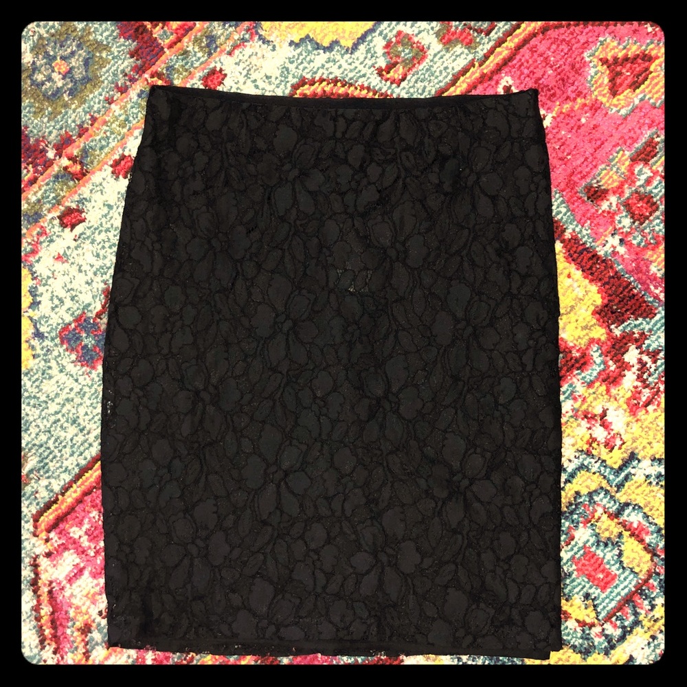 Chaps Black Lace Pencil Skirt